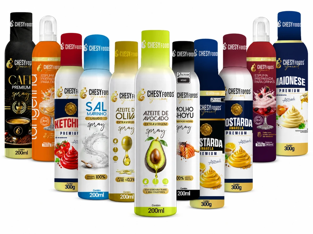 Linha de produtos ChesyFoods — imagem ilustrativa; o kit contém 4 produtos